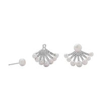 Load image into Gallery viewer, Rhodium Plated CZ and Cultured Freshwater Pearl Front/Back Earrings
