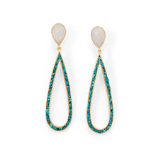 Load image into Gallery viewer, 14 Karat Gold Plated Rainbow Moonstone and Turquoise Chip Post Earrings
