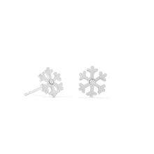 Load image into Gallery viewer, Polished Snowflake Stud Earrings with Crystal Center
