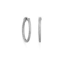 Load image into Gallery viewer, Rhodium Plated Round In/Out CZ Hoop Earrings
