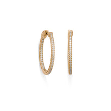 Load image into Gallery viewer, 14 Karat Gold Plated Round In/Out CZ Hoop Earrings
