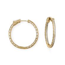 Load image into Gallery viewer, 14 Karat Gold Plated Round In/Out CZ Hoop Earrings
