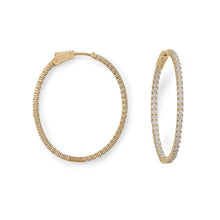 Load image into Gallery viewer, 14 Karat Gold Plated Oval In/Out CZ Hoop Earrings
