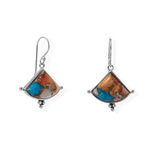 Load image into Gallery viewer, Spiny Oyster and Turquoise Triangle Shaped Earrings
