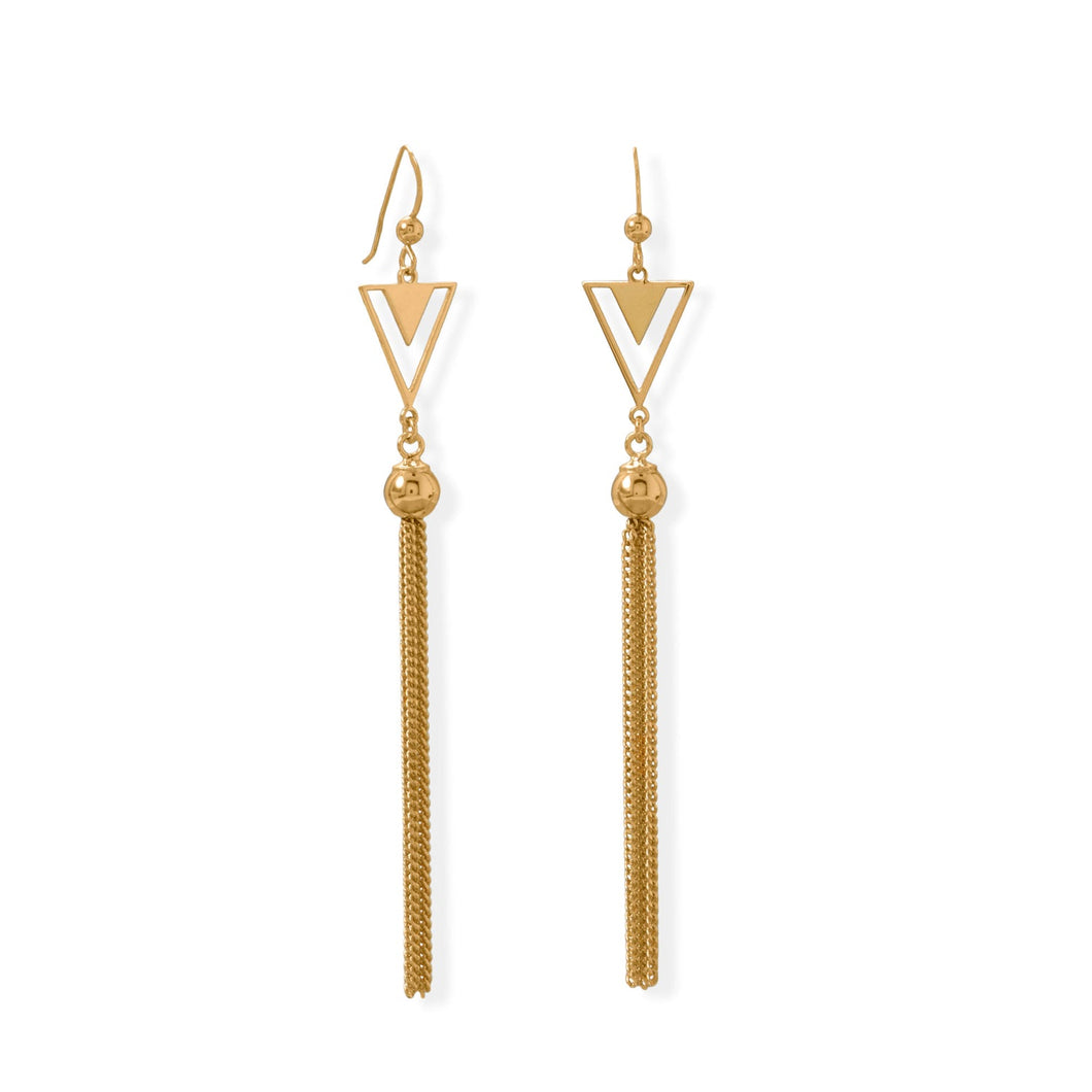 Totally Tassel! 14 Karat Gold Plated Triangle and Tassel Earring