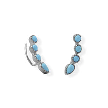 Load image into Gallery viewer, Rhodium Plated Synthetic Turquoise Ear Climber Earring
