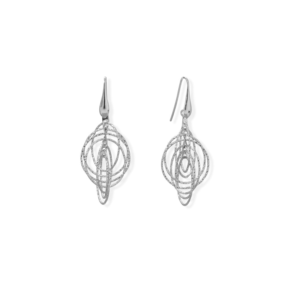 Italian Rhodium Plated 3-D Drop Earrings