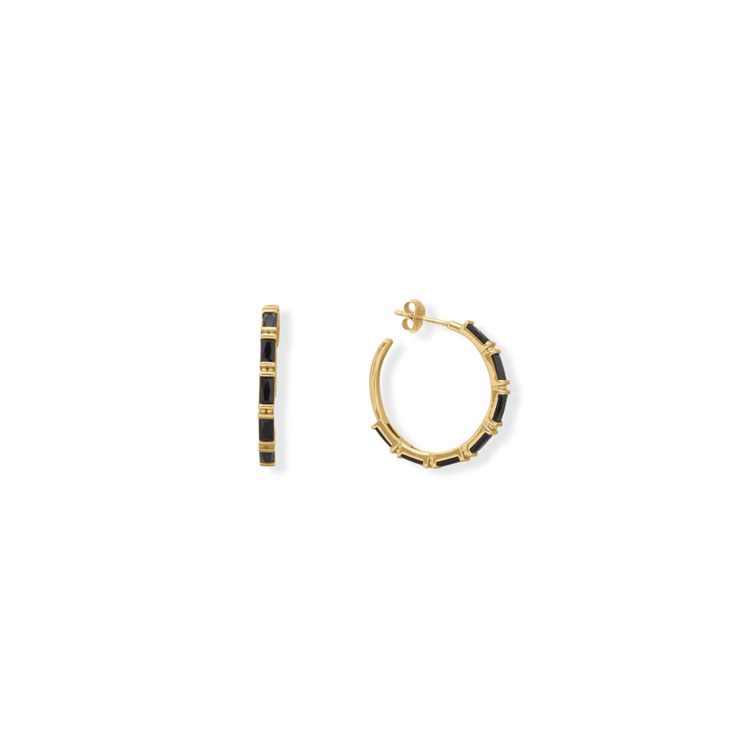 Bodacious Baguettes! Black Baguette CZ 3/4 Hoop Earrings