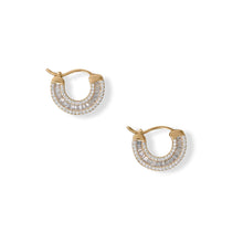 Load image into Gallery viewer, 14 Karat Gold Plated Baguette CZ Click Hoop Earrings
