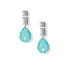 Load image into Gallery viewer, Rhodium Plated Turquoise Doublet Drop Earrings
