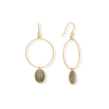 Load image into Gallery viewer, 14 Karat Gold Plated Open Circle Labradorite Earrings
