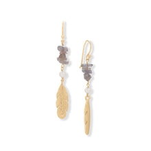 Load image into Gallery viewer, Cultured Freshwater Pearl and Labradorite Feather Earrings
