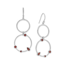 Load image into Gallery viewer, Rhodium Plated Garnet and Hammered Circle Drop Earrings
