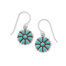 Load image into Gallery viewer, Reconstituted Turquoise Flower French Wire Earrings
