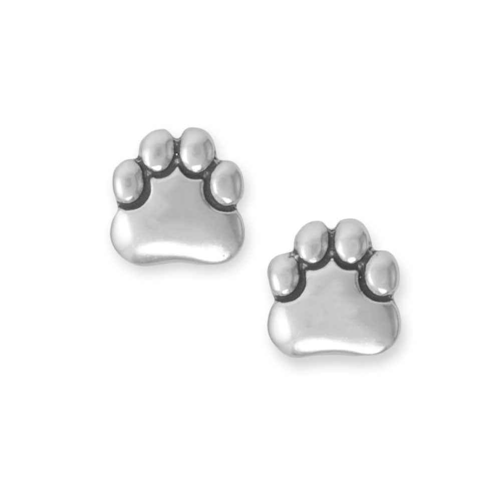 Oxidized Paw Print Stud Earrings