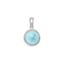 Load image into Gallery viewer, Rhodium Plated Round Larimar Pendant
