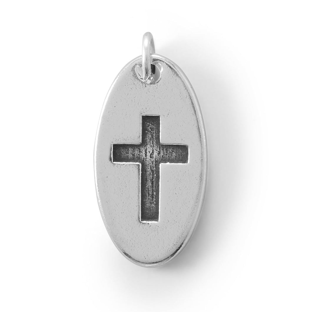 Oval  Charm with Oxidized Cross