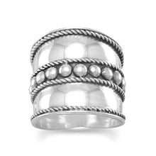 Load image into Gallery viewer, Bali Ring with Flat Beads in the Center and Rope Edge
