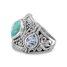 Load image into Gallery viewer, Blue Topaz and Reconstituted Turquoise Ring
