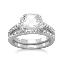 Load image into Gallery viewer, Rhodium Plated CZ Bridal Ring Set
