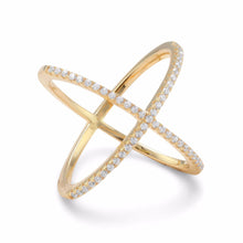 Load image into Gallery viewer, 18 Karat Gold Plated Criss Cross &#39;X&#39; Ring with Signity CZs
