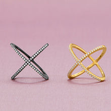 Load image into Gallery viewer, 18 Karat Gold Plated Criss Cross &#39;X&#39; Ring with Signity CZs
