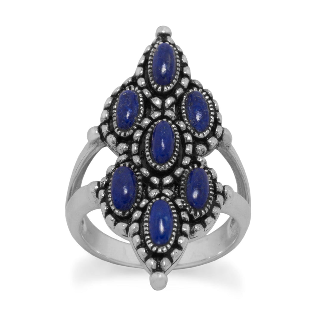 Ornate Oxidized Lapis  Ring