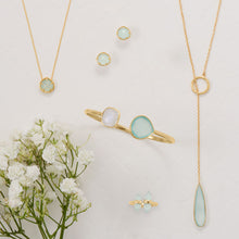 Load image into Gallery viewer, 14 Karat Gold Plated Lariat Necklace with Chalcedony Drop
