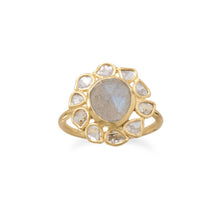 Load image into Gallery viewer, 14 Karat Gold Plated Polki Diamond and Labradorite Ring
