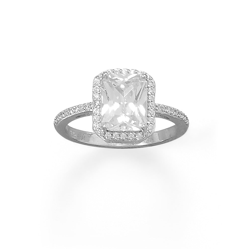 Rhodium Plated Rectangle CZ Ring with CZ Edge