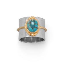 Load image into Gallery viewer, Two Tone Rope Edge Turquoise Ring
