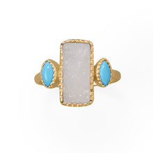 Load image into Gallery viewer, Darling and Dreamy! 14 Karat Gold Plated Druzy and Synthetic Turquoise Ring
