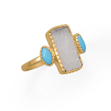 Load image into Gallery viewer, Darling and Dreamy! 14 Karat Gold Plated Druzy and Synthetic Turquoise Ring
