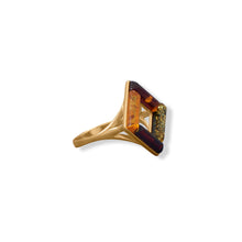 Load image into Gallery viewer, 24 Karat Gold Plated Square Amber Ring
