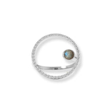Load image into Gallery viewer, Rhodium Plated Floating Labradorite and CZ Circle Ring
