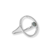 Load image into Gallery viewer, Rhodium Plated Floating Labradorite and CZ Circle Ring
