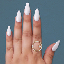 Load image into Gallery viewer, 14 Karat Gold Plated Floating Rainbow Moonstone and CZ Circle Ring
