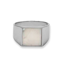 Load image into Gallery viewer, Rhodium Plated Mother of Pearl Square Signet Ring
