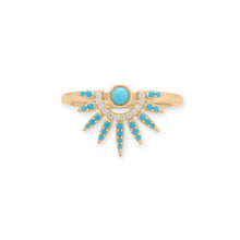 Load image into Gallery viewer, 14 Karat Gold Plated Synthetic Turquoise and CZ Spike Ring
