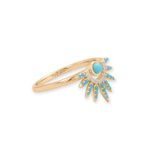 Load image into Gallery viewer, 14 Karat Gold Plated Synthetic Turquoise and CZ Spike Ring
