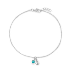 Load image into Gallery viewer, 9.25&quot;+.75&quot; Anchor and Turquoise Anklet
