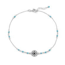 Load image into Gallery viewer, 9.25&quot;+.75&quot; Blue Beaded Anklet with Compass Charm
