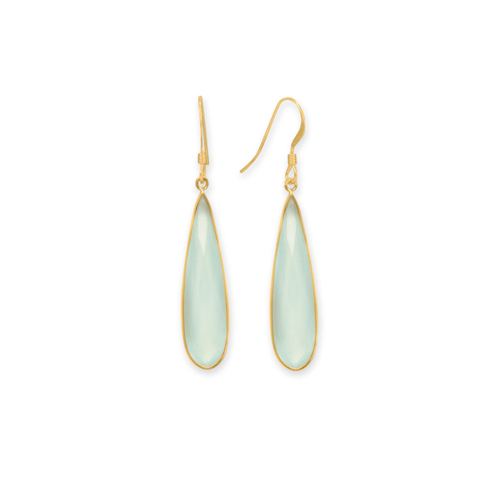 Long Aqua Chalcedony Drop French Wire Earrings