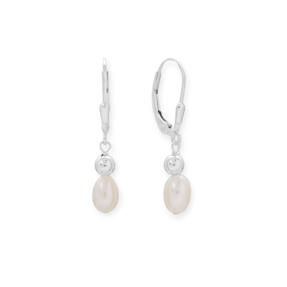 Cultured Freshwater Rice Pearl Lever Earrings