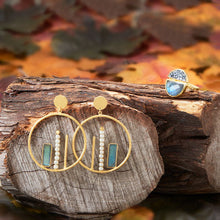 Load image into Gallery viewer, 14 Karat Gold Plated Brass Labradorite and Cultured Freshwater Pearl Fashion Earrings
